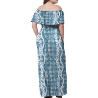 Hawaiian Ohia Lehua Lei Family Matching Off Shoulder Maxi Dress and Hawaiian Shirt Plaid Palaka Uliuli Omaomao Pattern LT9 - Polynesian Pride
