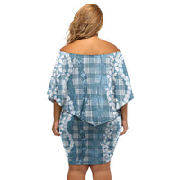 Hawaiian Ohia Lehua Lei Family Matching Off Shoulder Short Dress and Hawaiian Shirt Plaid Palaka Uliuli Omaomao Pattern LT9 - Polynesian Pride