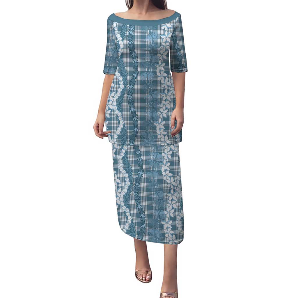 Hawaiian Ohia Lehua Lei Family Matching Puletasi and Hawaiian Shirt Plaid Palaka Uliuli Omaomao Pattern - Polynesian Pride