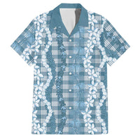Hawaiian Ohia Lehua Lei Family Matching Summer Maxi Dress and Hawaiian Shirt Plaid Palaka Uliuli Omaomao Pattern LT9 Dad's Shirt - Short Sleeve Teal - Polynesian Pride