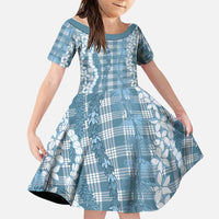 Hawaiian Ohia Lehua Lei Family Matching Tank Maxi Dress and Hawaiian Shirt Plaid Palaka Uliuli Omaomao Pattern LT9 Daughter's Dress Teal - Polynesian Pride