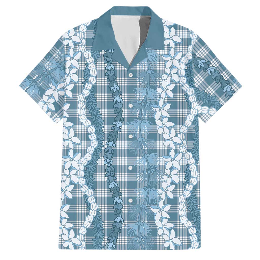 Hawaiian Ohia Lehua Lei Family Matching Tank Maxi Dress and Hawaiian Shirt Plaid Palaka Uliuli Omaomao Pattern LT9 Dad's Shirt - Short Sleeve Teal - Polynesian Pride