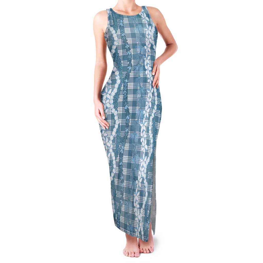 Hawaiian Ohia Lehua Lei Family Matching Tank Maxi Dress and Hawaiian Shirt Plaid Palaka Uliuli Omaomao Pattern LT9 Teal - Polynesian Pride