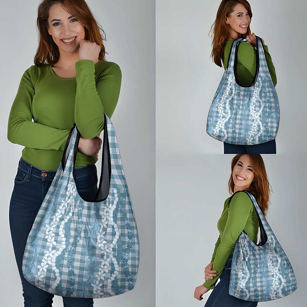 Hawaiian Ohia Lehua Lei Grocery Bag Plaid Palaka Uliuli Omaomao Pattern - Polynesian Pride