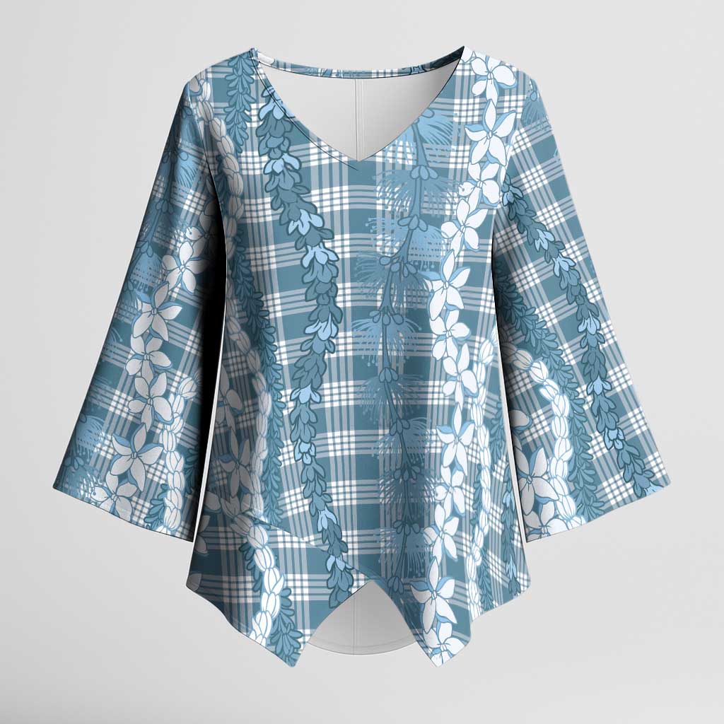 Hawaiian Ohia Lehua Lei Kimono Sleeve Blouse Plaid Palaka Uliuli Omaomao Pattern - Polynesian Pride
