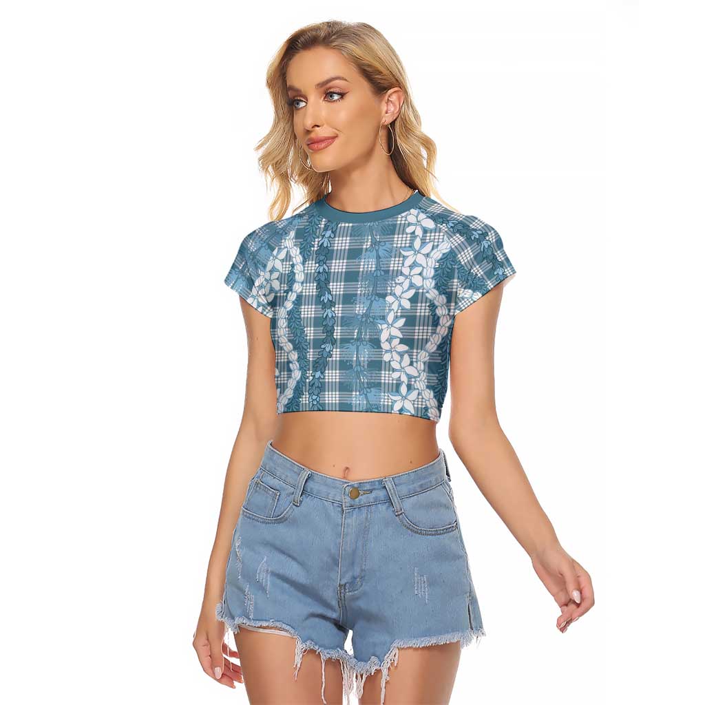 Hawaiian Ohia Lehua Lei Raglan Cropped T Shirt Plaid Palaka Uliuli Omaomao Pattern - Polynesian Pride