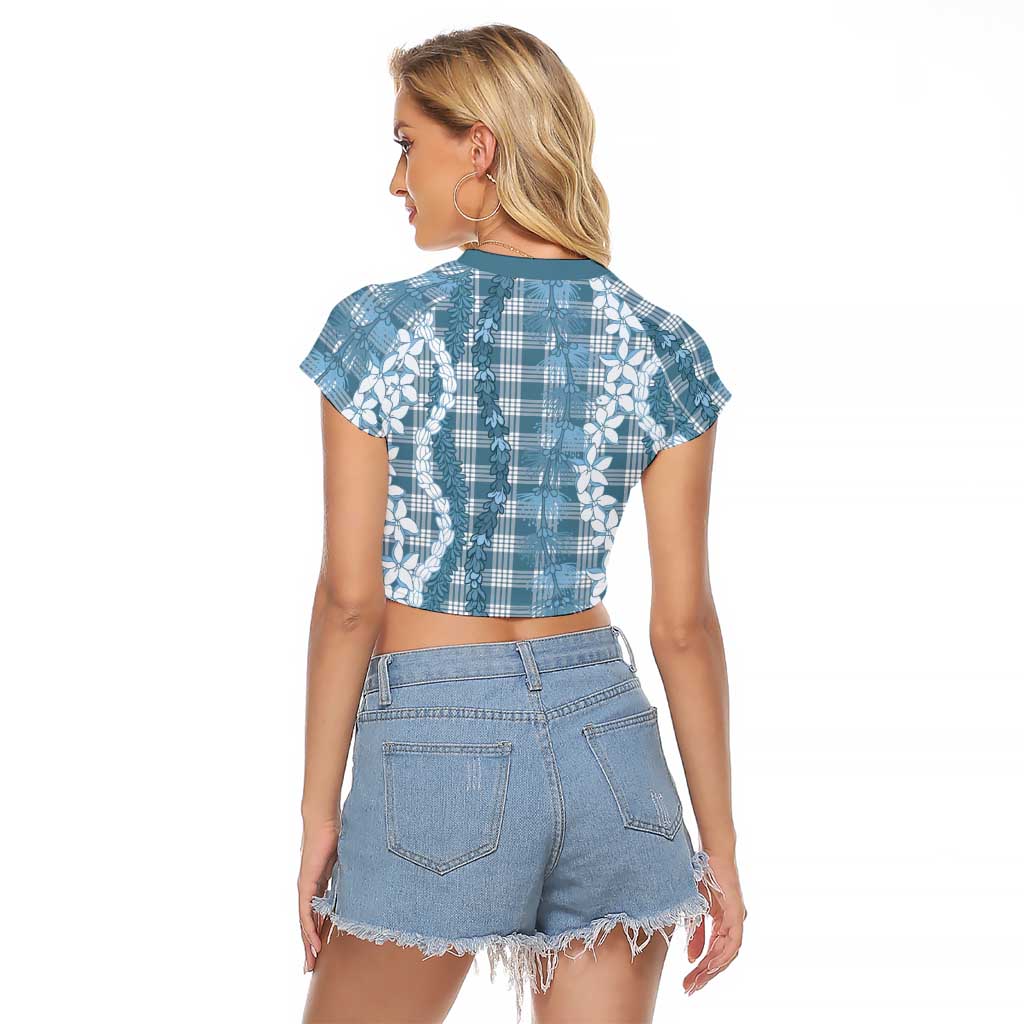 Hawaiian Ohia Lehua Lei Raglan Cropped T Shirt Plaid Palaka Uliuli Omaomao Pattern - Polynesian Pride