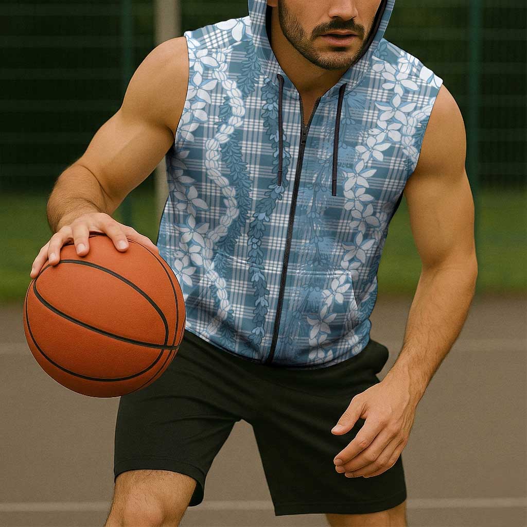 Hawaiian Ohia Lehua Lei Sleeveless Zip Hoodie Plaid Palaka Uliuli Omaomao Pattern - Polynesian Pride