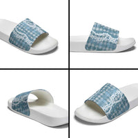Hawaiian Ohia Lehua Lei Slide Sandals Plaid Palaka Uliuli Omaomao Pattern - Polynesian Pride