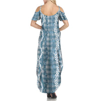 Hawaiian Ohia Lehua Lei Summer Maxi Dress Plaid Palaka Uliuli Omaomao Pattern - Polynesian Pride