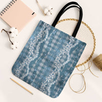 Hawaiian Ohia Lehua Lei Tote Bag Plaid Palaka Uliuli Omaomao Pattern - Polynesian Pride