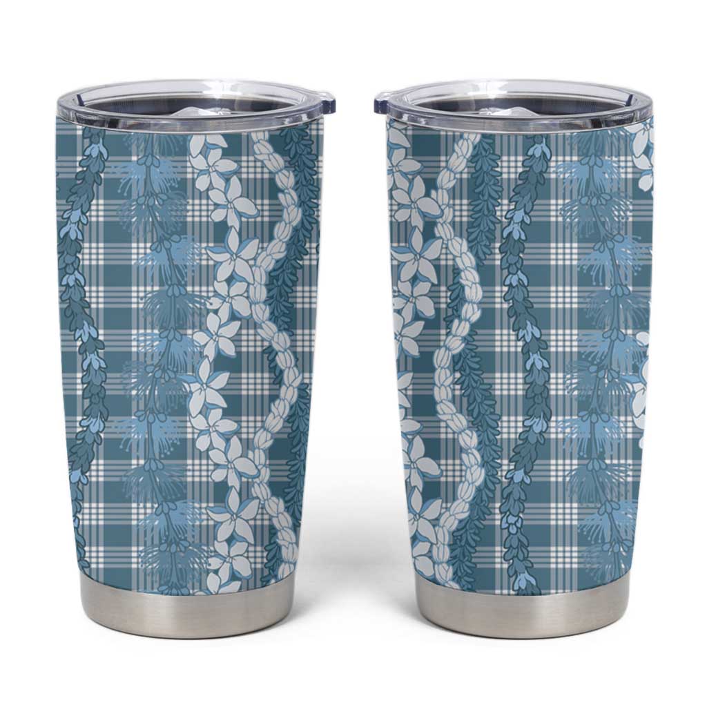 Hawaiian Ohia Lehua Lei Tumbler Cup Plaid Palaka Uliuli Omaomao Pattern LT9 Teal - Polynesian Pride