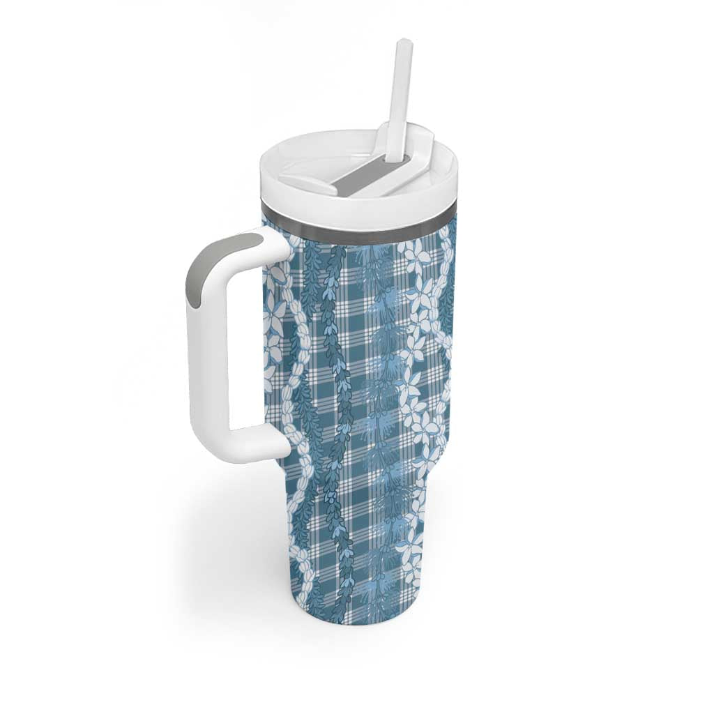Hawaiian Ohia Lehua Lei Tumbler With Handle Plaid Palaka Uliuli Omaomao Pattern - Polynesian Pride