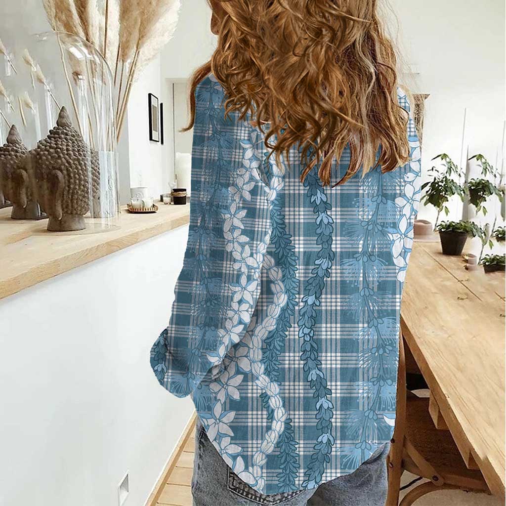 Hawaiian Ohia Lehua Lei Women Casual Shirt Plaid Palaka Uliuli Omaomao Pattern - Polynesian Pride