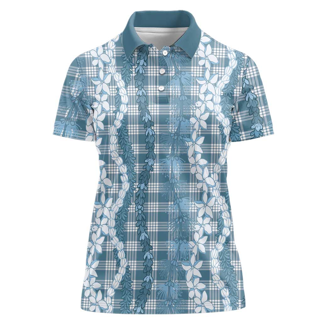 Hawaiian Ohia Lehua Lei Women Polo Shirt Plaid Palaka Uliuli Omaomao Pattern - Polynesian Pride