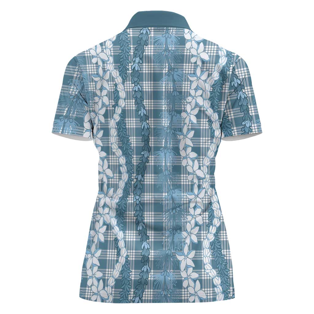 Hawaiian Ohia Lehua Lei Women Polo Shirt Plaid Palaka Uliuli Omaomao Pattern - Polynesian Pride