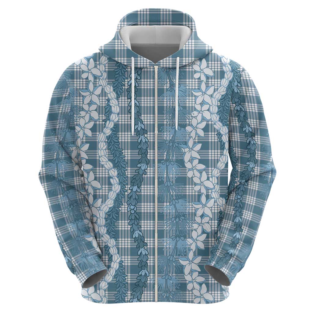 Hawaiian Ohia Lehua Lei Zip Hoodie Plaid Palaka Uliuli Omaomao Pattern - Polynesian Pride