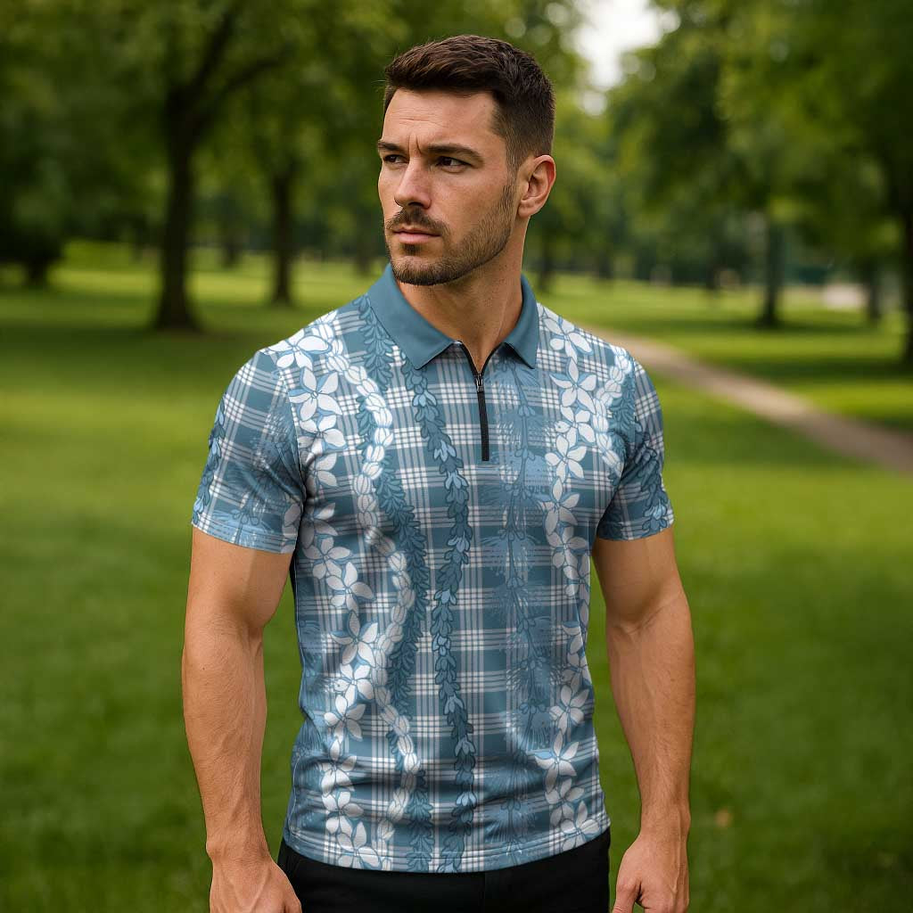 Hawaiian Ohia Lehua Lei Zipper Polo Shirt Plaid Palaka Uliuli Omaomao Pattern - Polynesian Pride