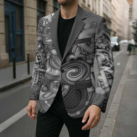 Aotearoa Maori Hei Tiki Blazer Kiwikiwi Kowhaiwhai Puhoro Motif