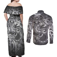 Aotearoa Maori Hei Tiki Couples Matching Off Shoulder Maxi Dress and Long Sleeve Button Shirt Kiwikiwi Kowhaiwhai Puhoro Motif LT9 - Polynesian Pride