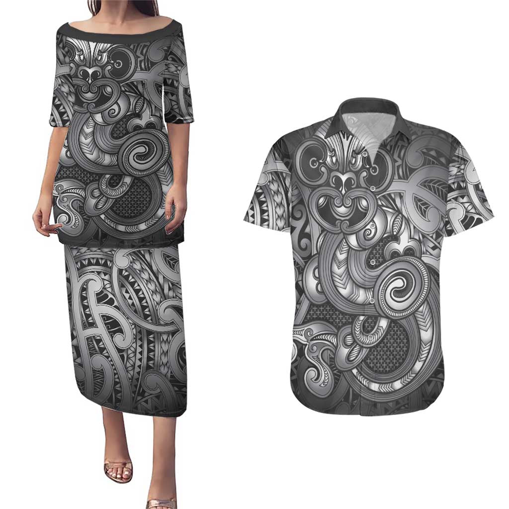 Aotearoa Maori Hei Tiki Couples Matching Puletasi and Hawaiian Shirt Kiwikiwi Kowhaiwhai Puhoro Motif