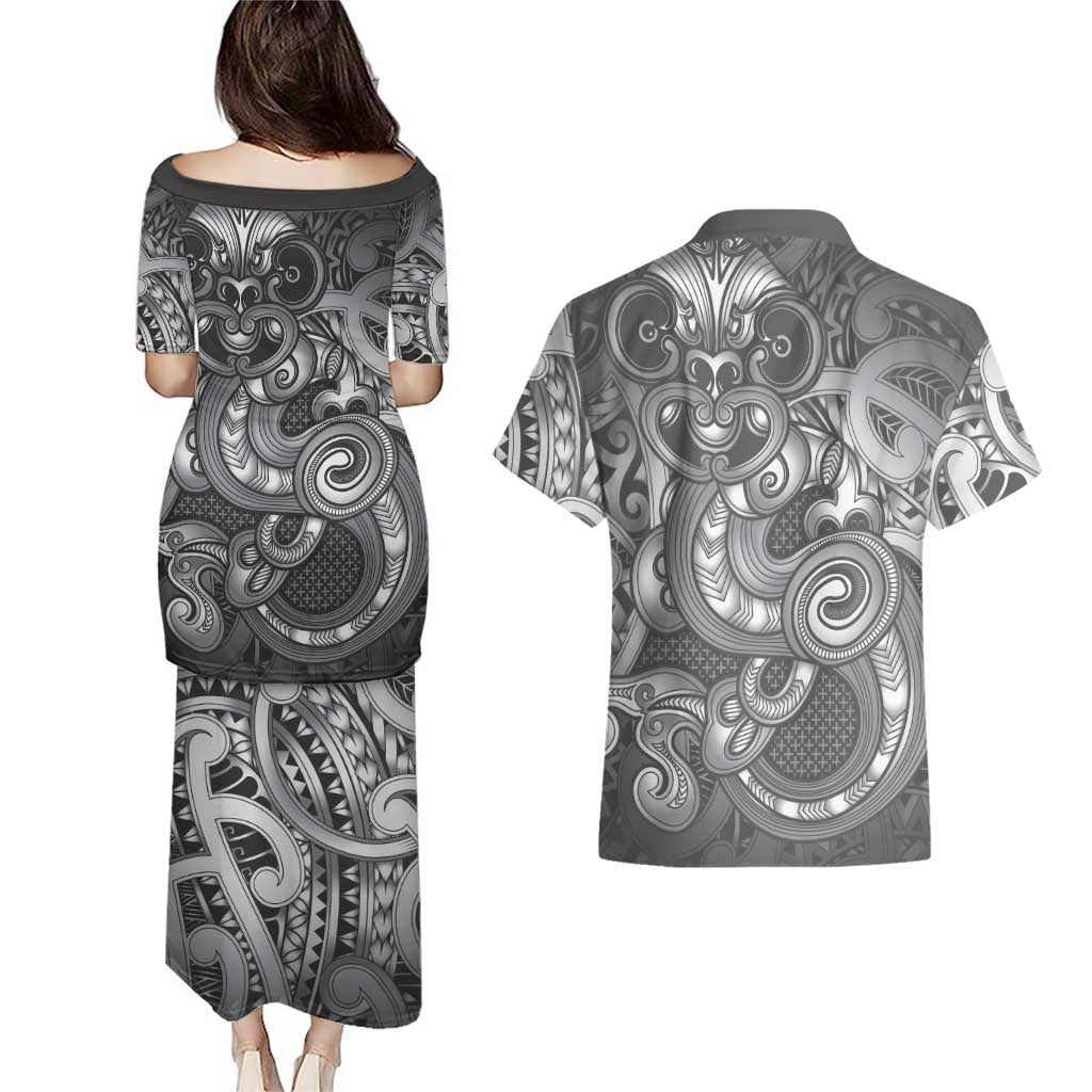 Aotearoa Maori Hei Tiki Couples Matching Puletasi and Hawaiian Shirt Kiwikiwi Kowhaiwhai Puhoro Motif LT9 - Polynesian Pride