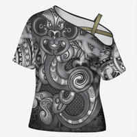 Aotearoa Maori Hei Tiki Cross Shoulder Shirt Kiwikiwi Kowhaiwhai Puhoro Motif