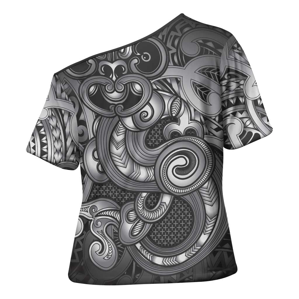Aotearoa Maori Hei Tiki Cross Shoulder Shirt Kiwikiwi Kowhaiwhai Puhoro Motif