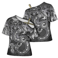 Aotearoa Maori Hei Tiki Cross Shoulder Shirt Kiwikiwi Kowhaiwhai Puhoro Motif