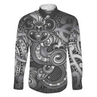 Aotearoa Maori Hei Tiki Family Matching Mermaid Dress and Hawaiian Shirt Kiwikiwi Kowhaiwhai Puhoro Motif LT9 Dad's Shirt - Long Sleeve Grey - Polynesian Pride