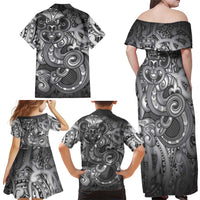 Aotearoa Maori Hei Tiki Family Matching Off Shoulder Maxi Dress and Hawaiian Shirt Kiwikiwi Kowhaiwhai Puhoro Motif LT9 - Polynesian Pride