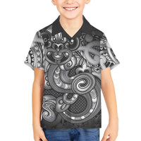 Aotearoa Maori Hei Tiki Family Matching Puletasi and Hawaiian Shirt Kiwikiwi Kowhaiwhai Puhoro Motif LT9 Son's Shirt Grey - Polynesian Pride