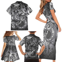 Aotearoa Maori Hei Tiki Family Matching Short Sleeve Bodycon Dress and Hawaiian Shirt Kiwikiwi Kowhaiwhai Puhoro Motif LT9 - Polynesian Pride