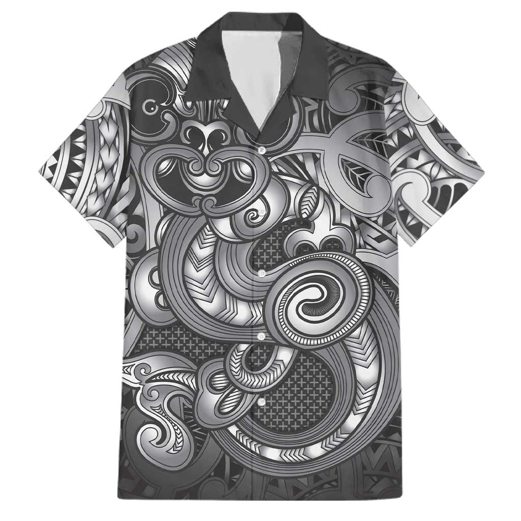Aotearoa Maori Hei Tiki Family Matching Short Sleeve Bodycon Dress and Hawaiian Shirt Kiwikiwi Kowhaiwhai Puhoro Motif LT9 Dad's Shirt - Short Sleeve Grey - Polynesian Pride