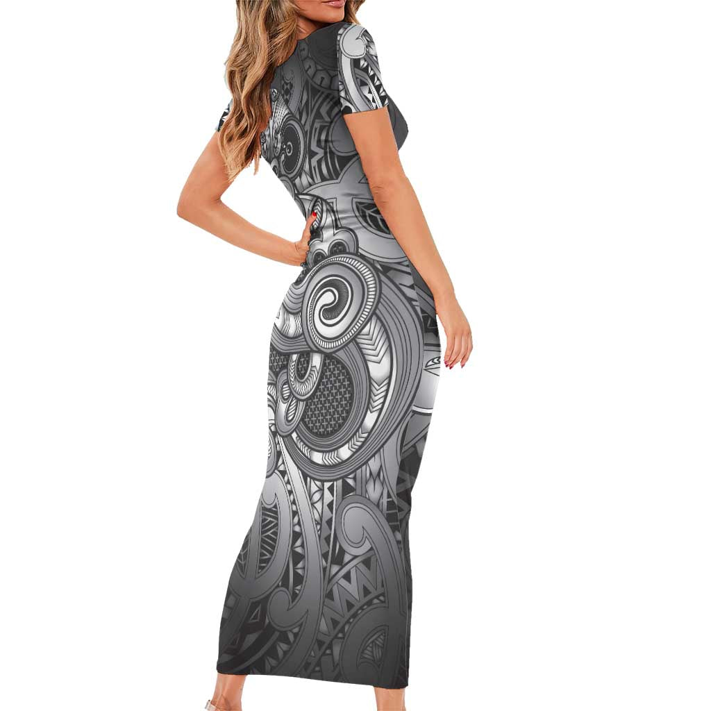 Aotearoa Maori Hei Tiki Family Matching Short Sleeve Bodycon Dress and Hawaiian Shirt Kiwikiwi Kowhaiwhai Puhoro Motif LT9 - Polynesian Pride