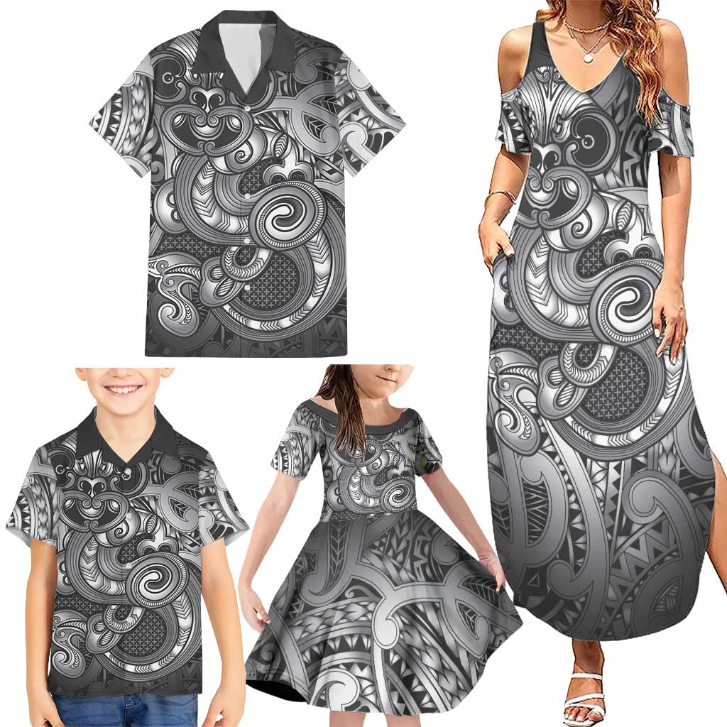 Aotearoa Maori Hei Tiki Family Matching Summer Maxi Dress and Hawaiian Shirt Kiwikiwi Kowhaiwhai Puhoro Motif LT9 - Polynesian Pride
