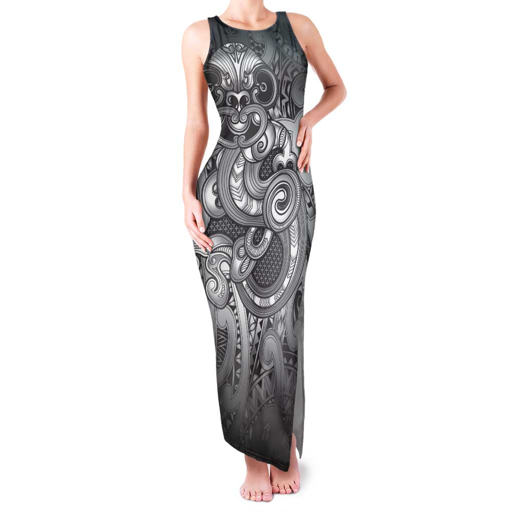 Aotearoa Maori Hei Tiki Family Matching Tank Maxi Dress and Hawaiian Shirt Kiwikiwi Kowhaiwhai Puhoro Motif LT9 Mom's Dress Grey - Polynesian Pride