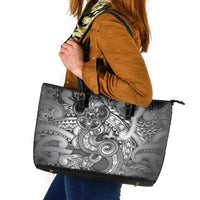 Aotearoa Maori Hei Tiki Leather Tote Bag Kiwikiwi Kowhaiwhai Puhoro Motif