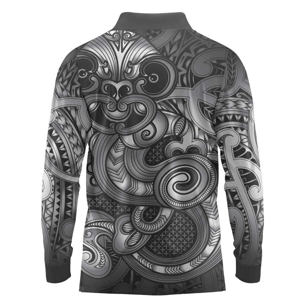 Aotearoa Maori Hei Tiki Long Sleeve Polo Shirt Kiwikiwi Kowhaiwhai Puhoro Motif LT9 - Polynesian Pride