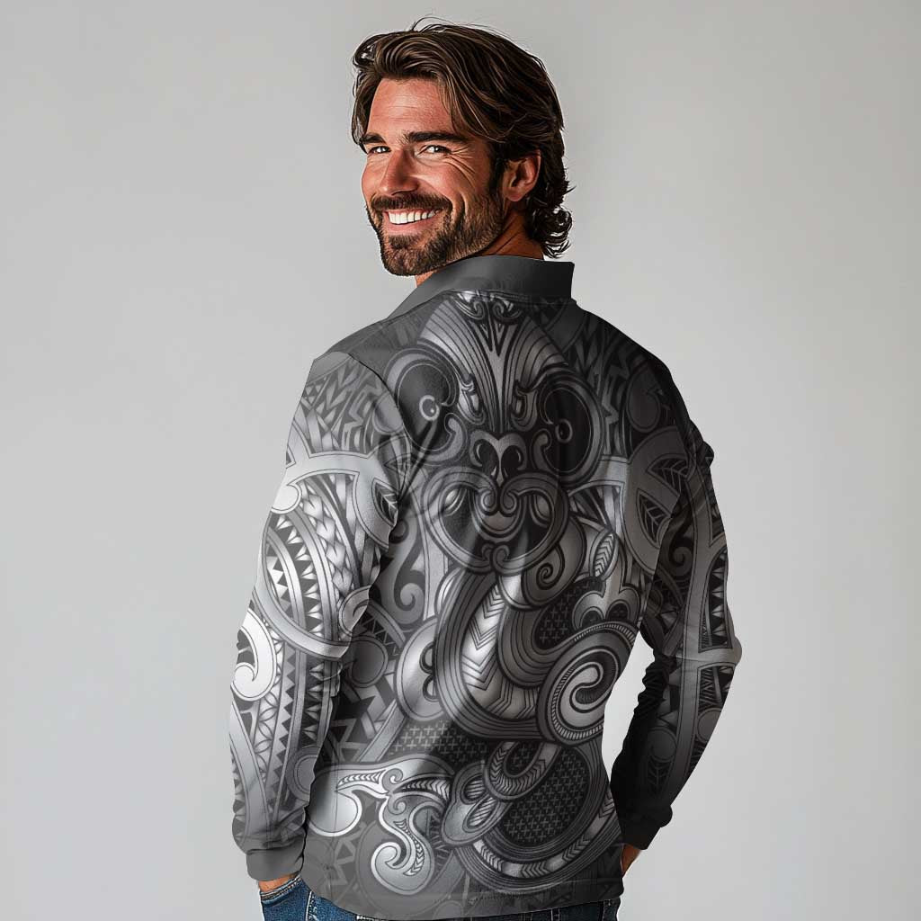 Aotearoa Maori Hei Tiki Long Sleeve Polo Shirt Kiwikiwi Kowhaiwhai Puhoro Motif LT9 - Polynesian Pride