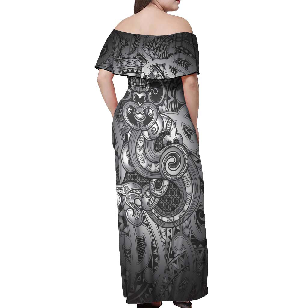 Aotearoa Maori Hei Tiki Off Shoulder Maxi Dress Kiwikiwi Kowhaiwhai Puhoro Motif