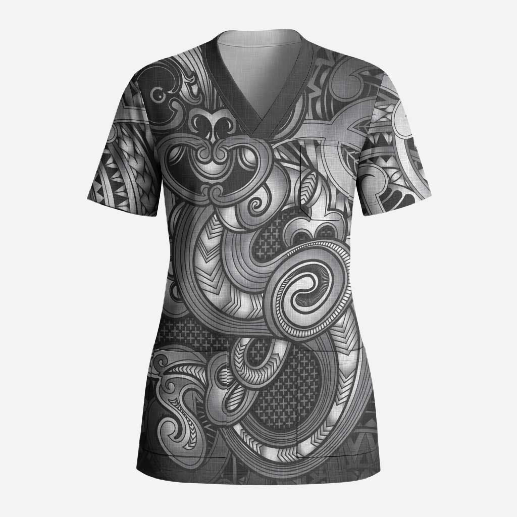 Aotearoa Maori Hei Tiki Scrub Top Kiwikiwi Kowhaiwhai Puhoro Motif