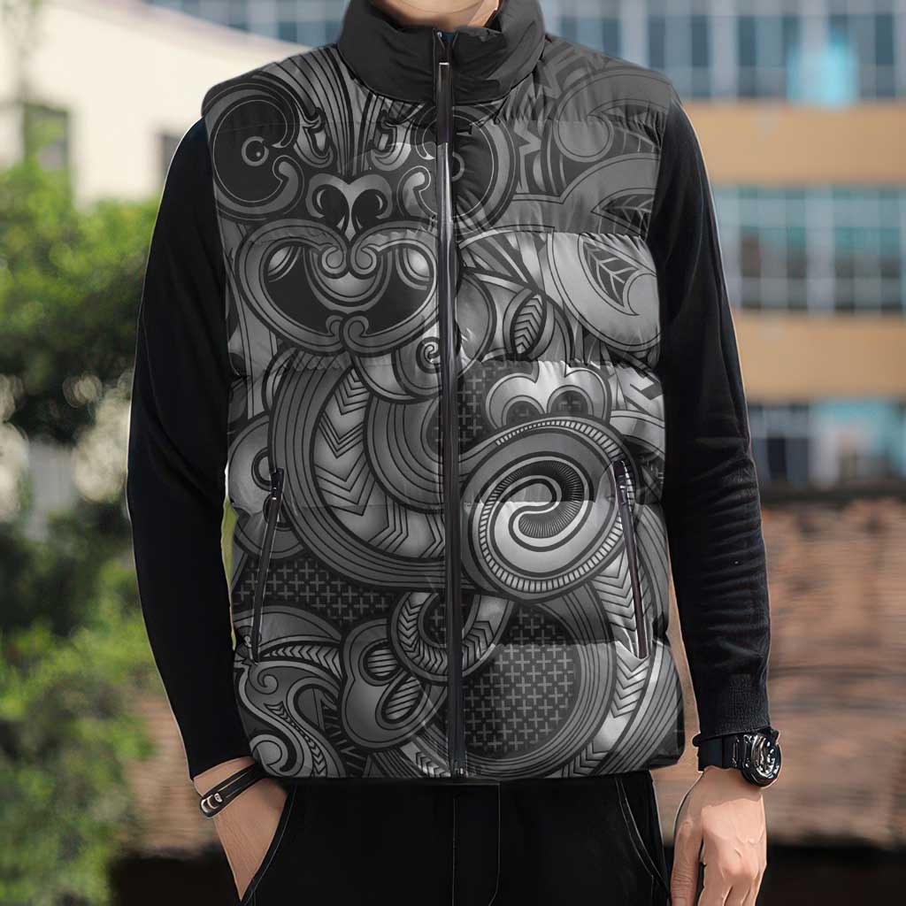 Aotearoa Maori Hei Tiki Sleeveless Puffer Jacket Kiwikiwi Kowhaiwhai Puhoro Motif