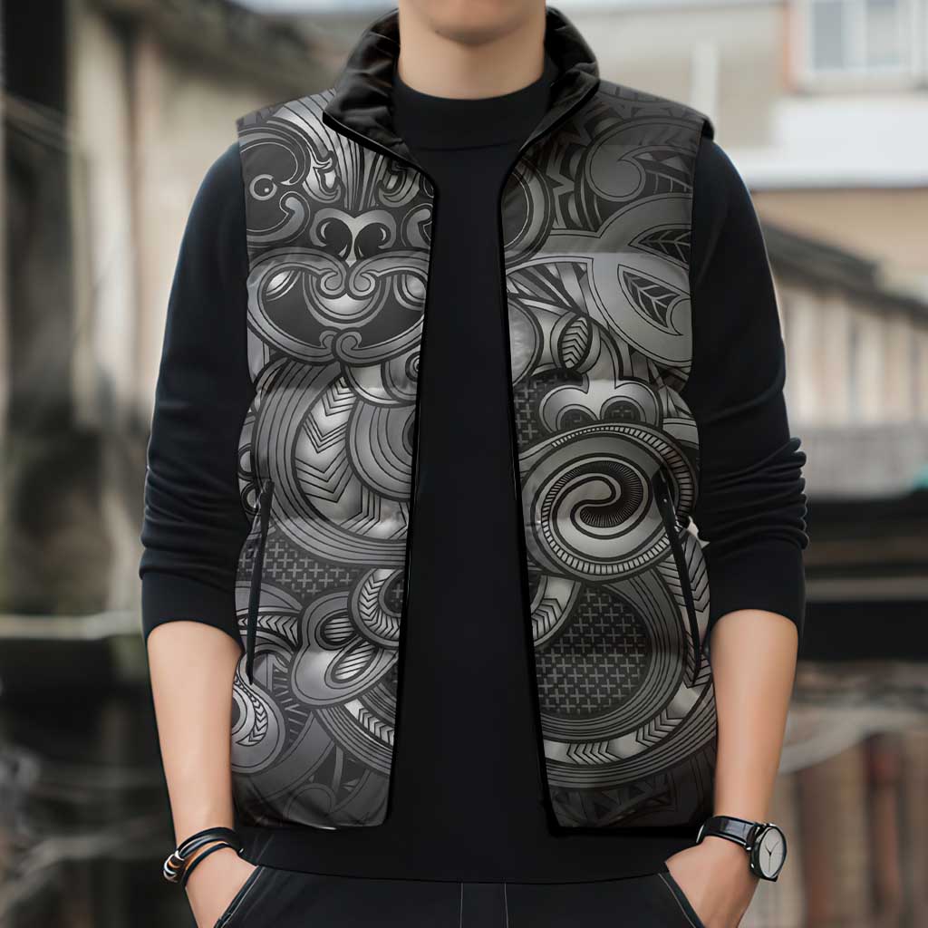 Aotearoa Maori Hei Tiki Sleeveless Puffer Jacket Kiwikiwi Kowhaiwhai Puhoro Motif