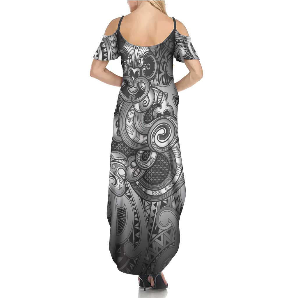 Aotearoa Maori Hei Tiki Summer Maxi Dress Kiwikiwi Kowhaiwhai Puhoro Motif