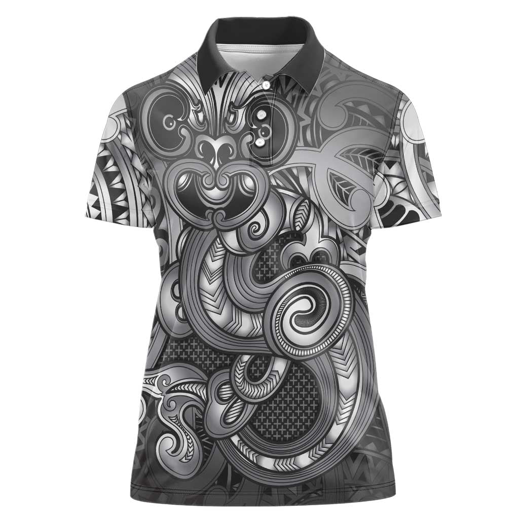 Aotearoa Maori Hei Tiki Women Polo Shirt Kiwikiwi Kowhaiwhai Puhoro Motif LT9 Female Grey - Polynesian Pride