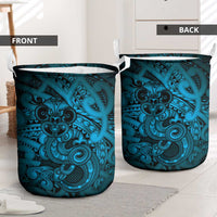 Aotearoa Maori Hei Tiki Laundry Basket Kikorangi Kowhaiwhai Puhoro Motif
