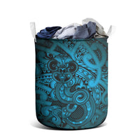 Aotearoa Maori Hei Tiki Laundry Basket Kikorangi Kowhaiwhai Puhoro Motif
