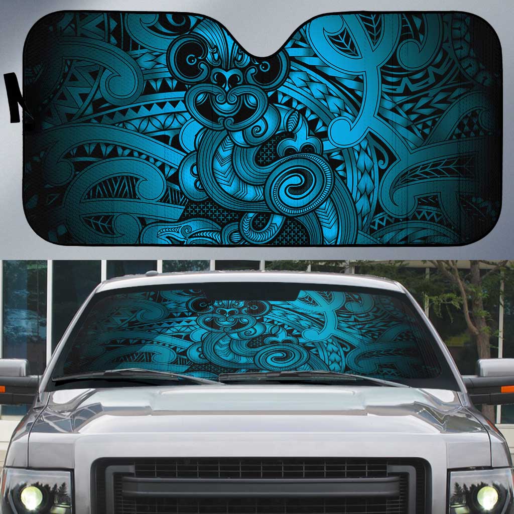 Aotearoa Maori Hei Tiki Auto Sun Shade Kikorangi Kowhaiwhai Puhoro Motif