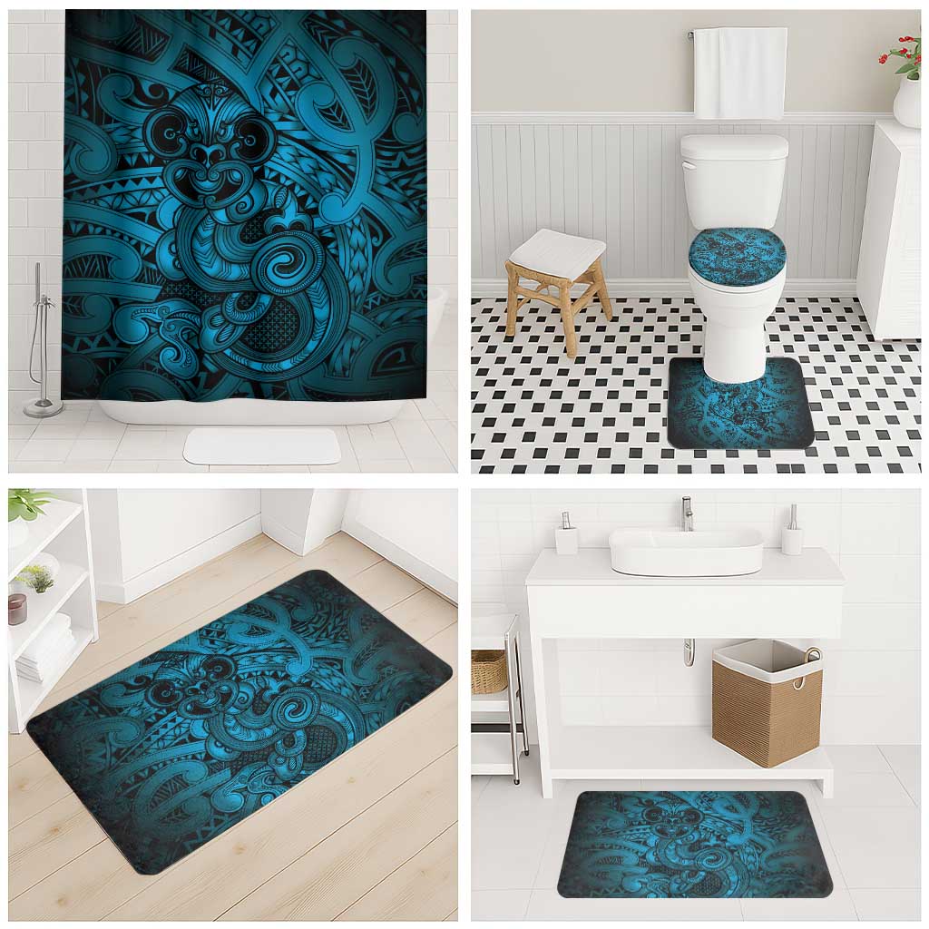 Aotearoa Maori Hei Tiki Bathroom Set Kikorangi Kowhaiwhai Puhoro Motif